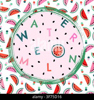 Summer watermelon vector background, Cute fruit patter background template Stock Vector