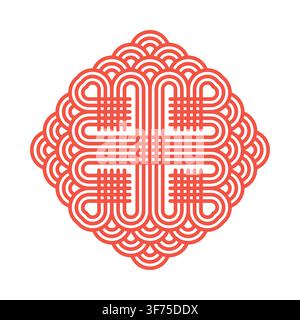 Traditional Asian Endless Knot Logo, Oriental Chinese Knot Diamond Emblem Stock Vector