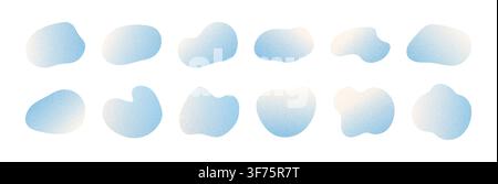 Collection of blue gradient amoeba blobs. Pastel iIrregular liquid shapes with soft noise texture. Fluid rounded elements. Stock Vector