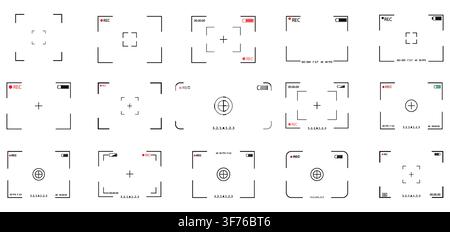Camera Viewfinder Overlay Set With REC Icons, Focus Frames and HUD Elements for Video Production. Stock Vector