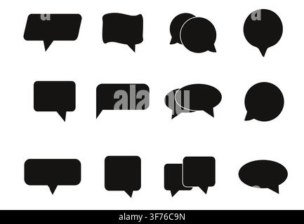 Speech Bubble Icon Set Black Chat Message Bubbles for Conversation, Communication, Social Media and UI Design. Stock Vector