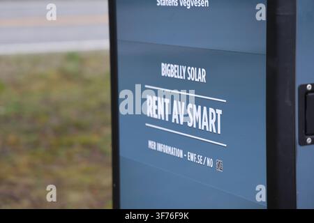 Bigbelly solar waste bin owned by Statens vegvesen at a roadside rest area in Norway. Stock Photo
