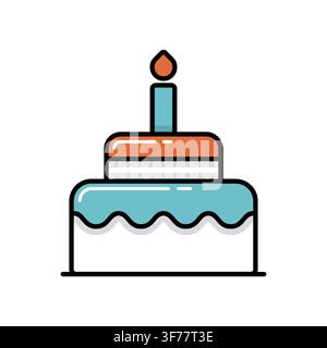 Birthday cake vector isolated icon. Graph symbol for children and newborn babies web site and apps design, logo, app, UI Stock Vector