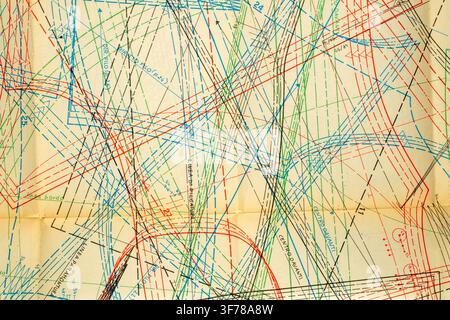 Abstract colorful fashion pattern on paper, drawing sheet with overlapping clothing construction line Stock Photo