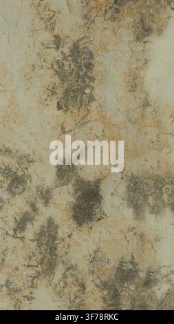 A detailed view of an aged cracked concrete wall with weathered dark discoloration. Stock Photo