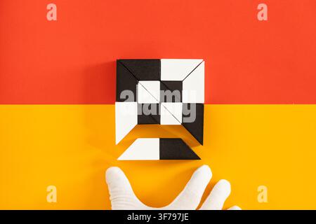 Digital security, blockchain and data structure concept. Abstract geometric mosaic pattern made of monochrome blocks representing digital algorithm or Stock Photo