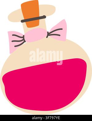 Potion bottle magic in cartoon flat style. Vintage witch game alchemy icon with bow. Witchcraft halloween potion or perfume bottle. Stock Vector