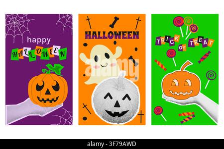 Halloween Pumpkins Halftone Collage Elements Stock Vector