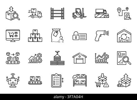 Logistics Warehouse Inventory Supply Chain Line Icon Set Shipping Vector Stock Vector