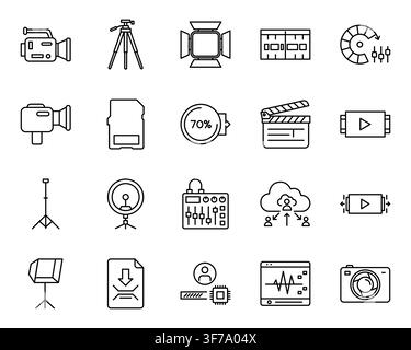Video Production Film Editing Line Icon Set Cinema Studio Vector Stock Vector