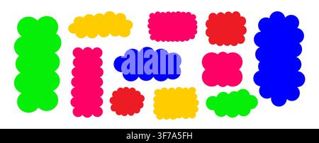 Multicolored vibrant wavy cloud frames with jagged borders. Hand-drawn frames. Vector abstract geometric shapes for text, quotes, and messages. Stock Vector