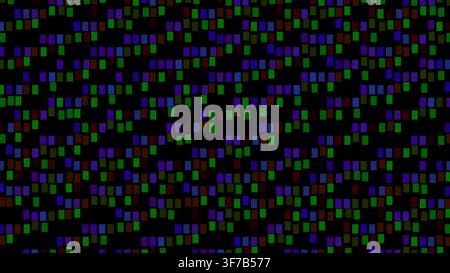 digital color noise loop: Large noisy matrix blocks jitter rapidly through independent RGB offsets rendered as an editable digital noise design. Stock Vector