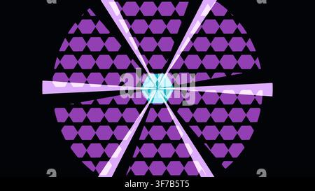 hexagonal wipe transition animation: Six broad blades rotate from a hexagonal hub and wipe the picture in fast radial sectors rendered as an editable Stock Vector