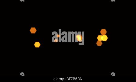 honeycomb particle burst overlay: Golden honeycomb particles travel through depth with size-based perspective hierarchy rendered as a seamless particl Stock Vector