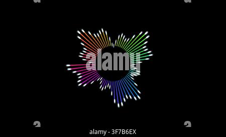 RGB waveform distortion graphic: A crown of radial amplitude spokes revolves around a dark center with chromatic peak tips rendered as a text-free RGB Stock Vector