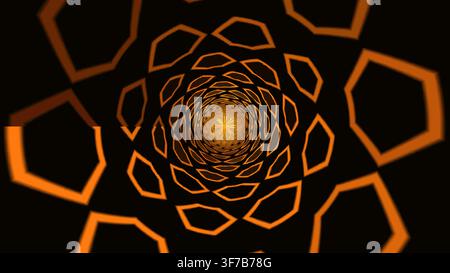 organic glowing honeycomb tunnel background: A dense primal cell matrix pours continuously into a radiant organic infinity point rendered as an editab Stock Vector
