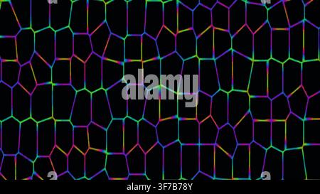 RGB wireframe distortion background: Organic wire cells drift over a continuous surface with soft RGB fault boundaries rendered as a text-free RGB wir Stock Vector