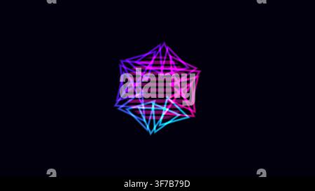 retro synthwave hexagon grid background: Neon polygon shards burst from a striped synth sun and return in a seamless fast cycle rendered as an editabl Stock Vector