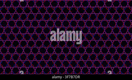 retro synthwave hexagon grid background: A retro hexagon broadcast drifts under soft scanlines and analog chromatic separation rendered as an editable Stock Vector