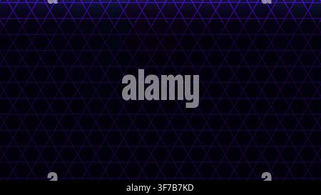 retro synthwave hexagon grid background: A bright CRT beam paints synthwave hexagon tiles across a dark violet screen rendered as an editable retro sy Stock Vector