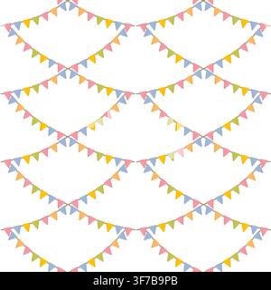 Seamless colorful pattern of garlands of flags. Flat style vector illustration with triangular flags for festive gift wrapping, nursery textiles Stock Vector