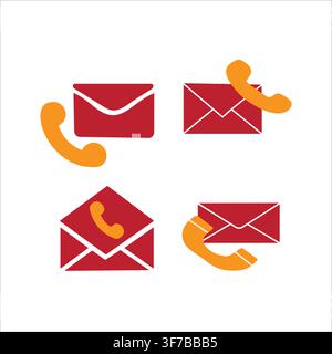 contact us icon set-phone call, email, mail, and customer support communication vector pack Stock Vector