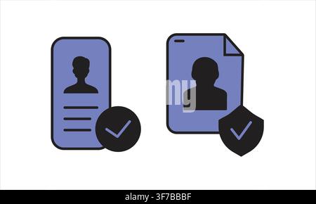 identity verification icon set -digital ID verified user profile and secure document vector icon Stock Vector
