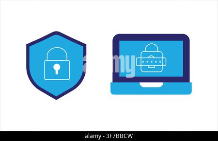 cyber security protection icon set -shield ,padlock, secure laptop vector illustration Stock Vector