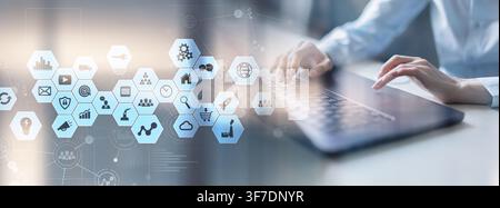 Automation workflow management system for business process optimization with user interaction and operational tools Stock Photo