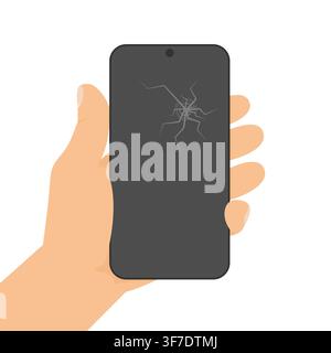 White Hand Holding Smartphone with Cracked Screen Stock Vector