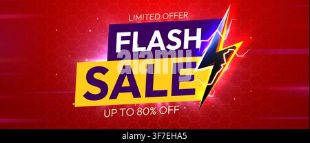 Flash Sale banner with lightning bolt element. Dynamic advertisement concept for retail events. Vector illustration Stock Vector