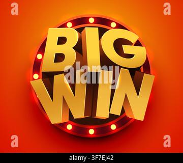 Big win golden 3D typography on a glowing round stage. Bright casino style sign for game victory. Vector illustration Stock Vector