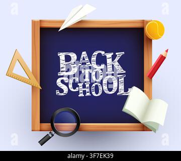 Back to school chalkboard with educational supplies for your classroom design project. Vector illustration Stock Vector