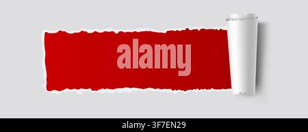 Torn white paper revealing a vibrant red background for your creative design message. Vector illustration. Stock Vector