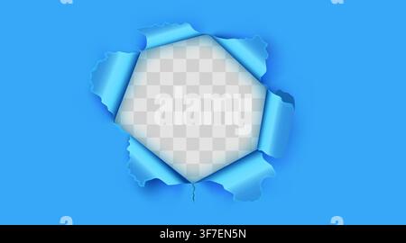 Blue ripped paper hole with a transparent center for your design and text placement. Vector illustration Stock Vector