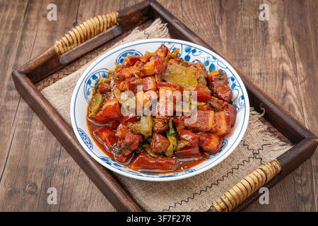 Braised Pork Belly Stewed with Chinese Pickled Mustard Greens Stock Photo