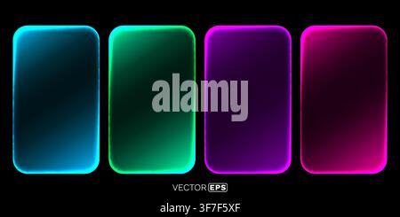 Vibrant neon glowing frames set on a dark background, perfect for modern design and technological themes. Vector illustration Stock Vector