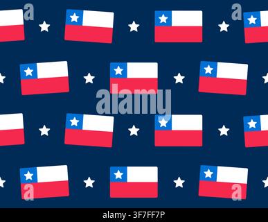 Chilean flags and stars seamless pattern. Fiestas Patrias (Dieciocho) Independence Day of Chile. Simple flat vector style background. Stock Vector
