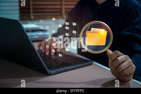 AI-powered document processing concept. Intelligent file management, enterprise AI search, document automation, knowledge base, data classification, d Stock Photo