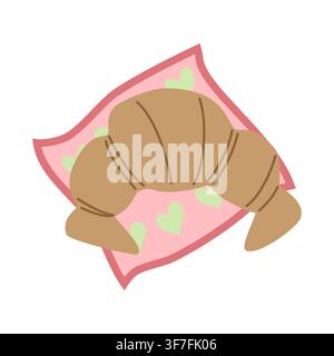 Croissant on a Heart Pattern Scarf Stock Vector