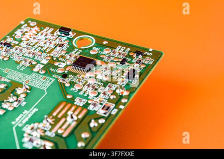 Electronic circuit board with integrated chipset processor soldered in surface Stock Photo
