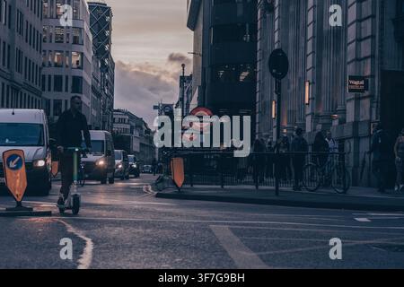 London Underground station signs and urban streetscape in central London, England, UK. Stock Photo