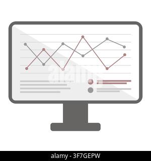 Business Analytics Dashboard with Multiple Line Charts and Trend Data on Computer Monitor Stock Vector