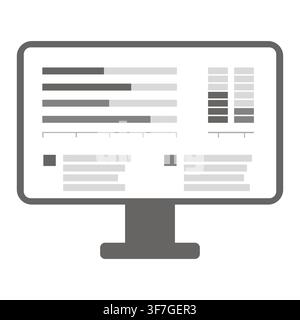 Business Analytics Dashboard with Bar Chart and Statistical Data on Computer Monitor Stock Vector