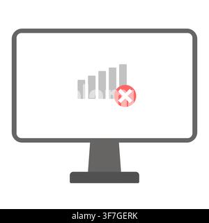 No Signal Display with Disconnected Data Chart and Error Symbol on Computer Monitor Stock Vector