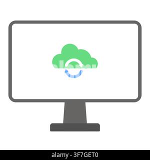 Cloud Data Synchronization Interface with Circular Refresh Arrows on Computer Monitor Stock Vector