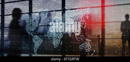 Global data visualization system for business analytics and strategic decision making with world map interface Stock Photo