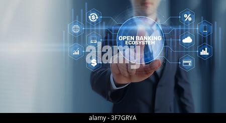 Open banking ecosystem for financial services with digital payment and cloud integration Stock Photo