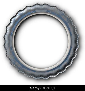 Distressed circular industrial frame border with empty center, casting subtle shadow on transparent background Stock Photo