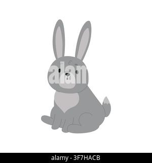Cute grey rabbit vector illustration. Sitting forest hare character isolated on white background. Sweet woodland bunny clip art element for nursery decor, Easter, stickers. Stock Vector